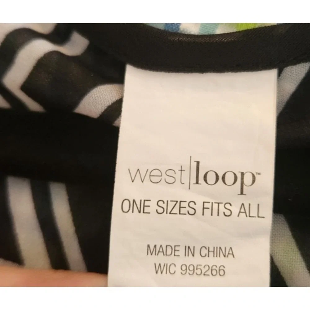 West Loop Women's Swim Cover-up Black & White Geometric pattern silky One Size